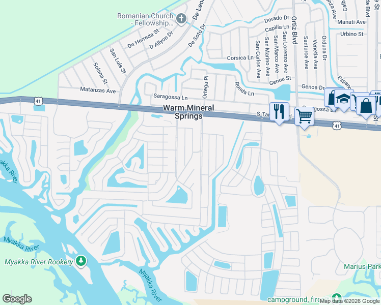 map of restaurants, bars, coffee shops, grocery stores, and more near 139 Seaward Way in North Port