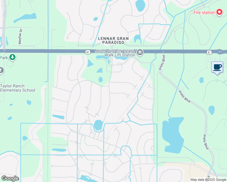 map of restaurants, bars, coffee shops, grocery stores, and more near 13478 Dimarco Street in Venice