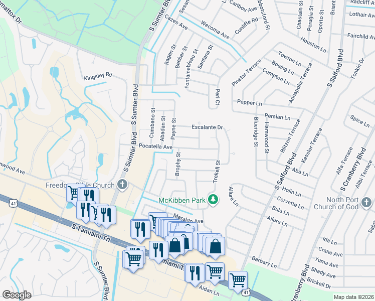 map of restaurants, bars, coffee shops, grocery stores, and more near 4462 Pocatella Avenue in North Port