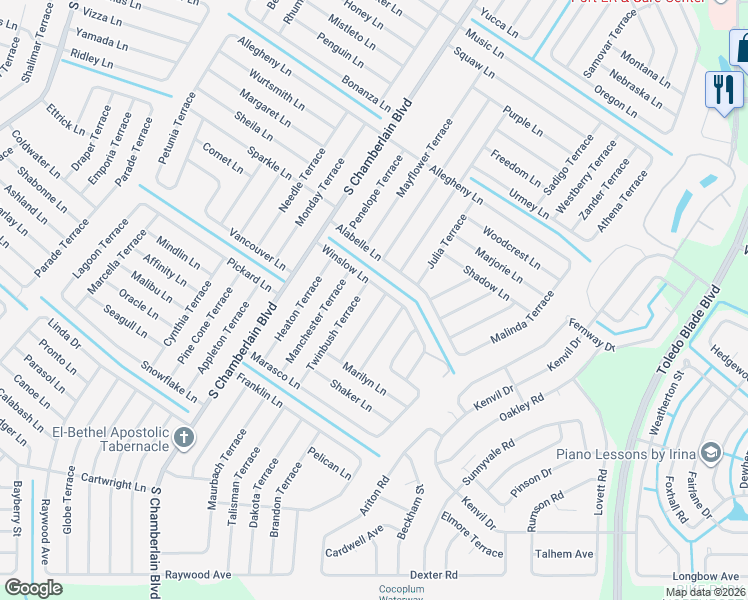 map of restaurants, bars, coffee shops, grocery stores, and more near 4009 Feather Terrace in North Port