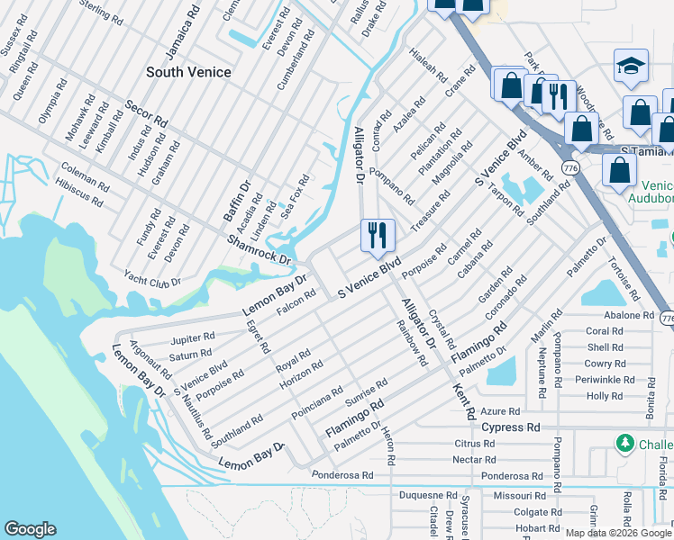 map of restaurants, bars, coffee shops, grocery stores, and more near 4360 Zenith Road in Venice