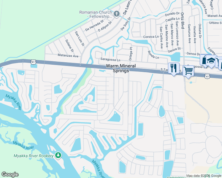 map of restaurants, bars, coffee shops, grocery stores, and more near 269 Captains Court in Venice