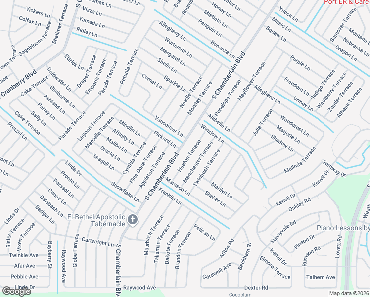 map of restaurants, bars, coffee shops, grocery stores, and more near 3954 South Chamberlain Boulevard in North Port