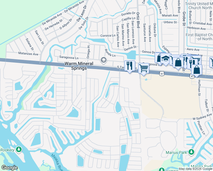 map of restaurants, bars, coffee shops, grocery stores, and more near 200 La Costa in North Port