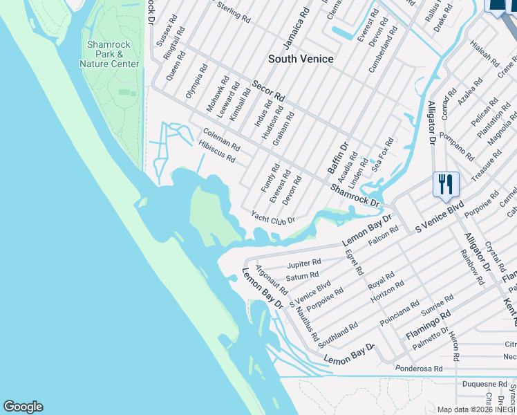 map of restaurants, bars, coffee shops, grocery stores, and more near 1486 Everest Road in Venice