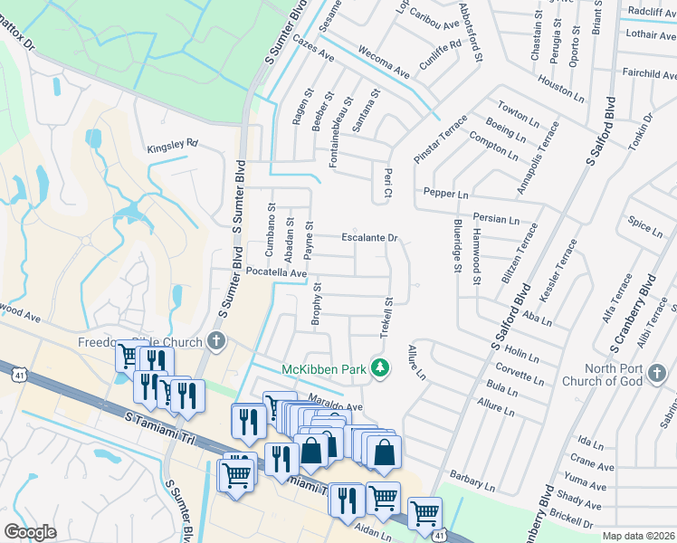 map of restaurants, bars, coffee shops, grocery stores, and more near 4462 Pocatella Avenue in North Port