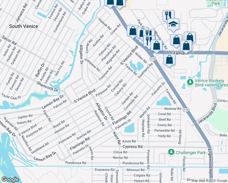 map of restaurants, bars, coffee shops, grocery stores, and more near 541 Carmel Road in Venice