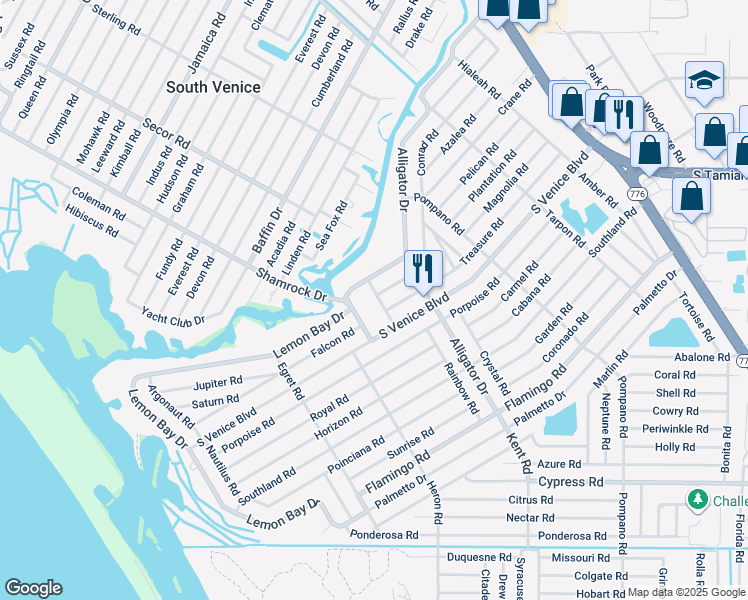 map of restaurants, bars, coffee shops, grocery stores, and more near 4360 Zenith Road in Venice