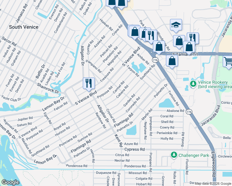 map of restaurants, bars, coffee shops, grocery stores, and more near 541 Carmel Road in Venice