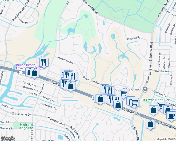 map of restaurants, bars, coffee shops, grocery stores, and more near 5800 Sabal Trace Drive in North Port