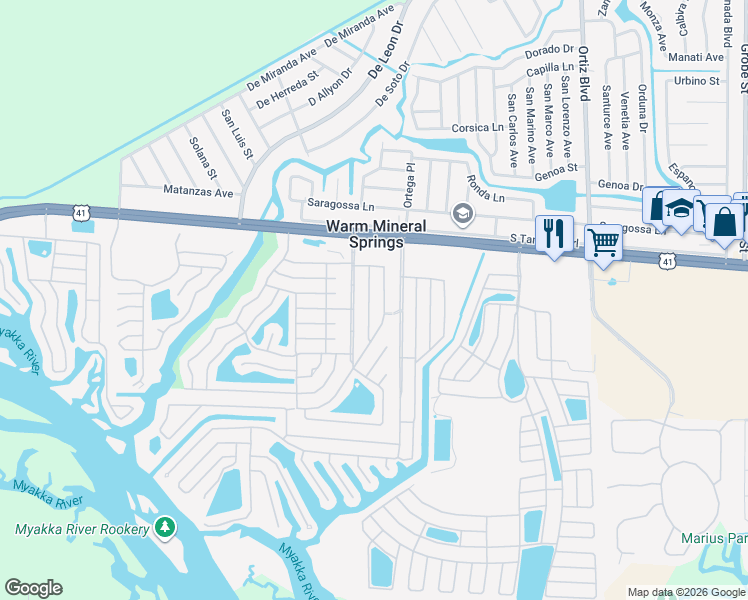 map of restaurants, bars, coffee shops, grocery stores, and more near 139 Seaward Way in North Port