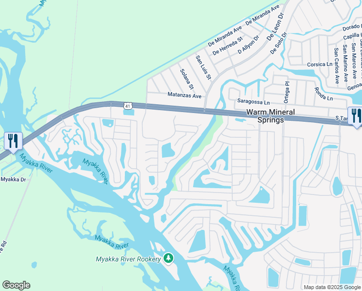 map of restaurants, bars, coffee shops, grocery stores, and more near 347 Salt Creek Drive in North Port