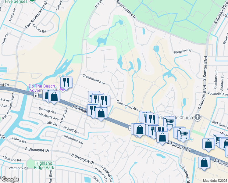 map of restaurants, bars, coffee shops, grocery stores, and more near 5783 Sabal Trace Drive in North Port