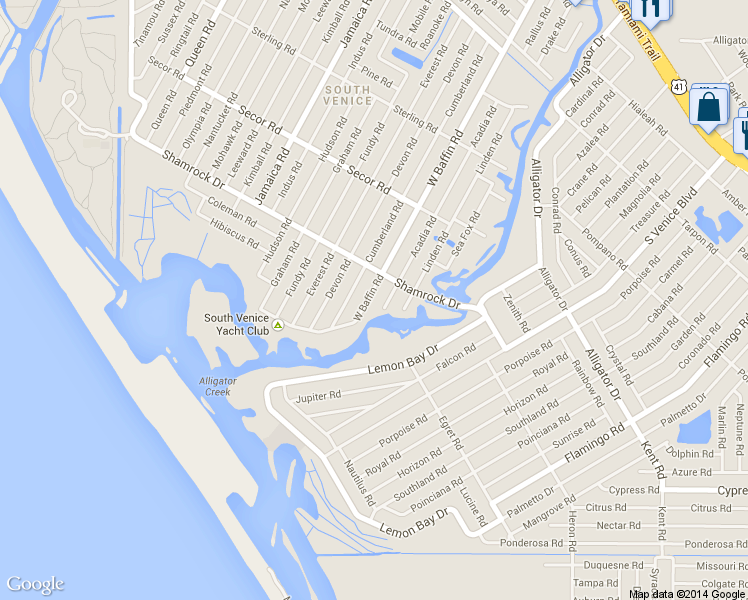 map of restaurants, bars, coffee shops, grocery stores, and more near 1330 Baffin Drive in Venice