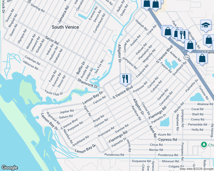 map of restaurants, bars, coffee shops, grocery stores, and more near 4360 Zenith Road in Venice