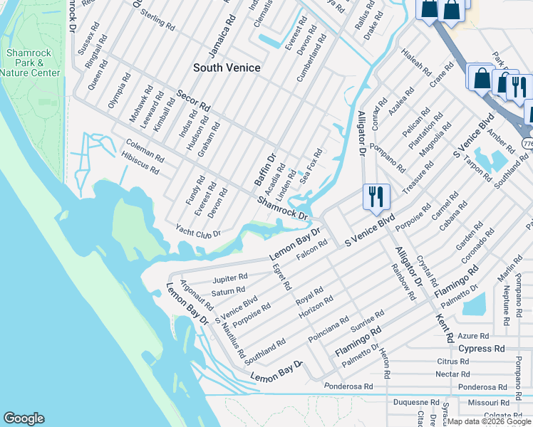 map of restaurants, bars, coffee shops, grocery stores, and more near 1250 Linden Road in Venice