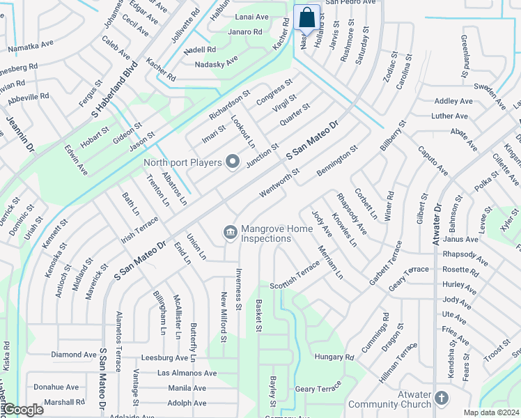 map of restaurants, bars, coffee shops, grocery stores, and more near 3587 Inverness Street in North Port