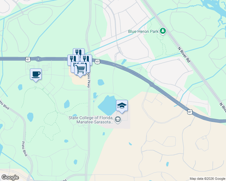 map of restaurants, bars, coffee shops, grocery stores, and more near Unnamed Road in Venice