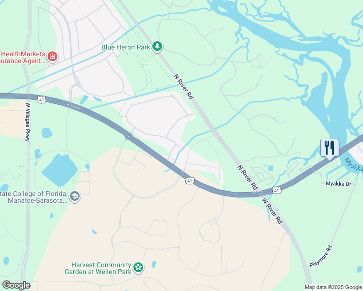 map of restaurants, bars, coffee shops, grocery stores, and more near 11220 Montserrat Drive in Venice