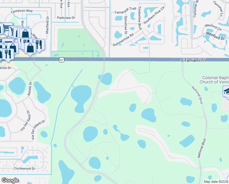 map of restaurants, bars, coffee shops, grocery stores, and more near 10377 Crooked Creek Drive in Venice
