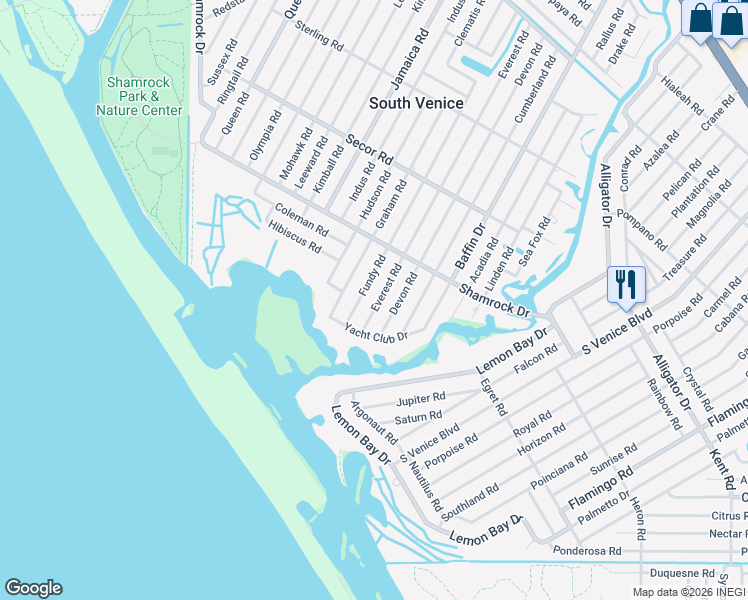 map of restaurants, bars, coffee shops, grocery stores, and more near 1486 Everest Road in Venice