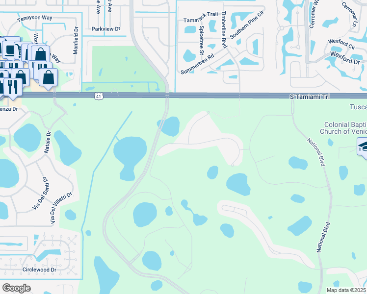 map of restaurants, bars, coffee shops, grocery stores, and more near 10377 Crooked Creek Drive in Venice
