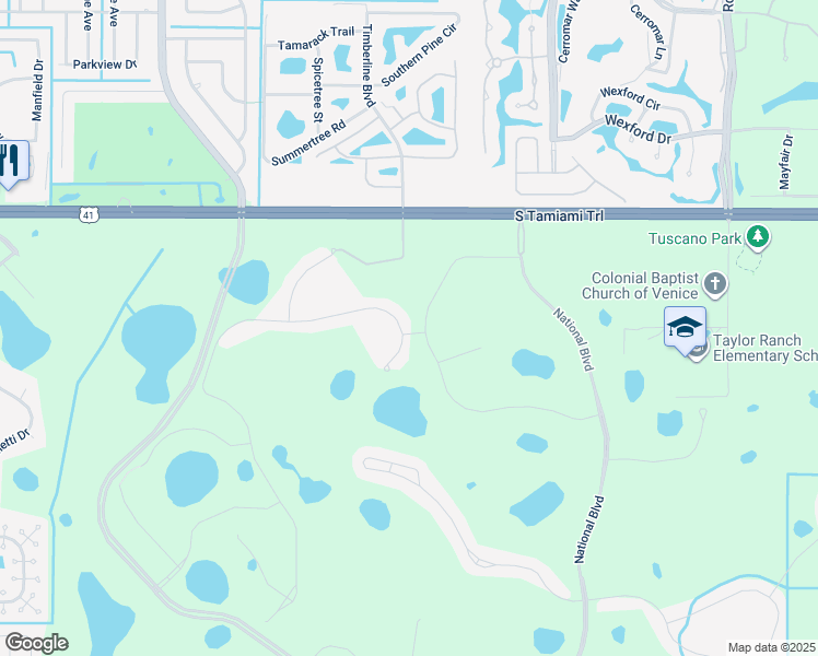 map of restaurants, bars, coffee shops, grocery stores, and more near 10512 Crooked Creek Drive in Venice