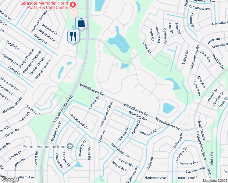 map of restaurants, bars, coffee shops, grocery stores, and more near 3237 Royal Palm Drive in North Port
