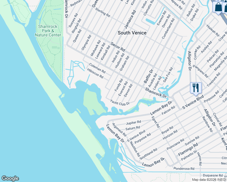 map of restaurants, bars, coffee shops, grocery stores, and more near 27 Fundy Road in Venice
