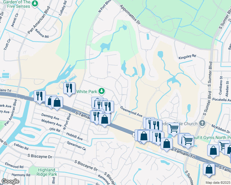 map of restaurants, bars, coffee shops, grocery stores, and more near 5759 Sabal Trace Drive in North Port