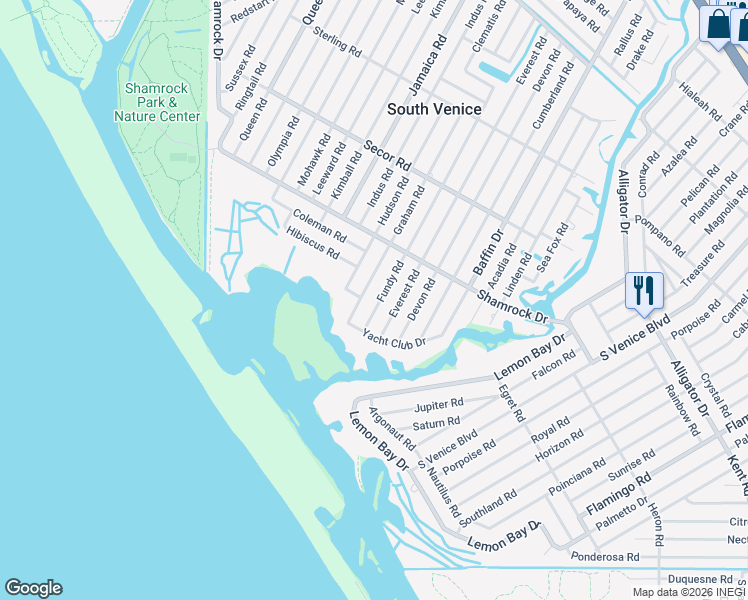 map of restaurants, bars, coffee shops, grocery stores, and more near 27 Fundy Road in Venice