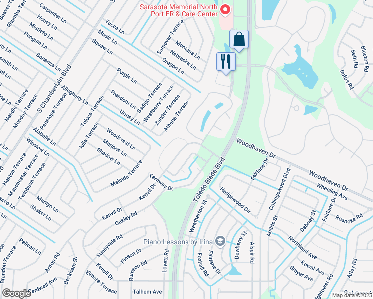 map of restaurants, bars, coffee shops, grocery stores, and more near 4160 Kenvil Drive in North Port
