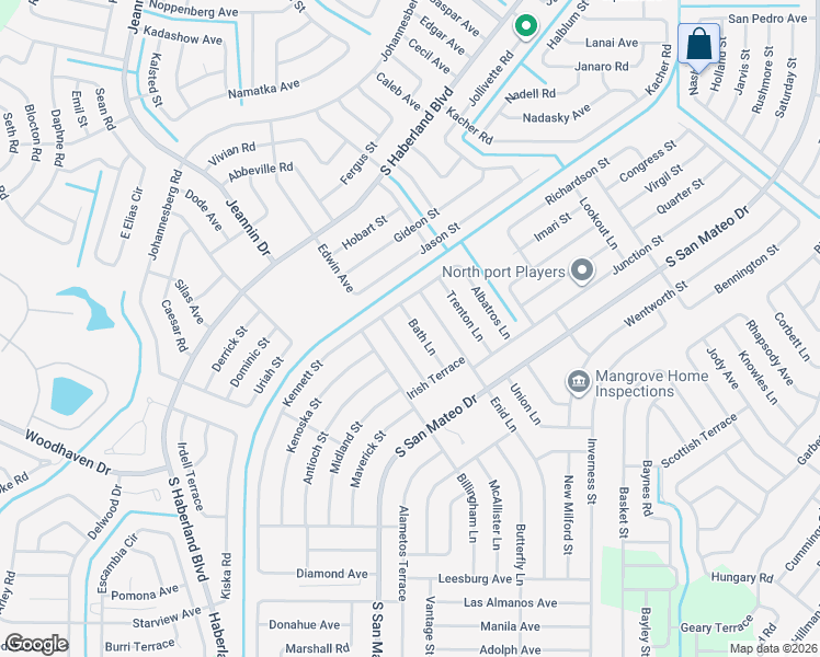 map of restaurants, bars, coffee shops, grocery stores, and more near 3607 Bath Lane in North Port