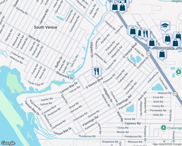 map of restaurants, bars, coffee shops, grocery stores, and more near 777 Lemon Bay Drive in Venice