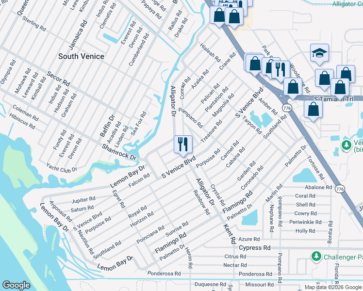 map of restaurants, bars, coffee shops, grocery stores, and more near 777 Lemon Bay Drive in Venice