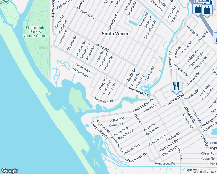 map of restaurants, bars, coffee shops, grocery stores, and more near 1355 Everest Road in Venice