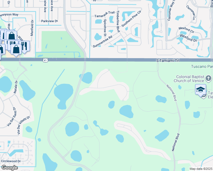 map of restaurants, bars, coffee shops, grocery stores, and more near 10424 Crooked Creek Drive in Venice