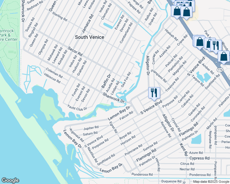map of restaurants, bars, coffee shops, grocery stores, and more near 1087 Linden Road in Venice