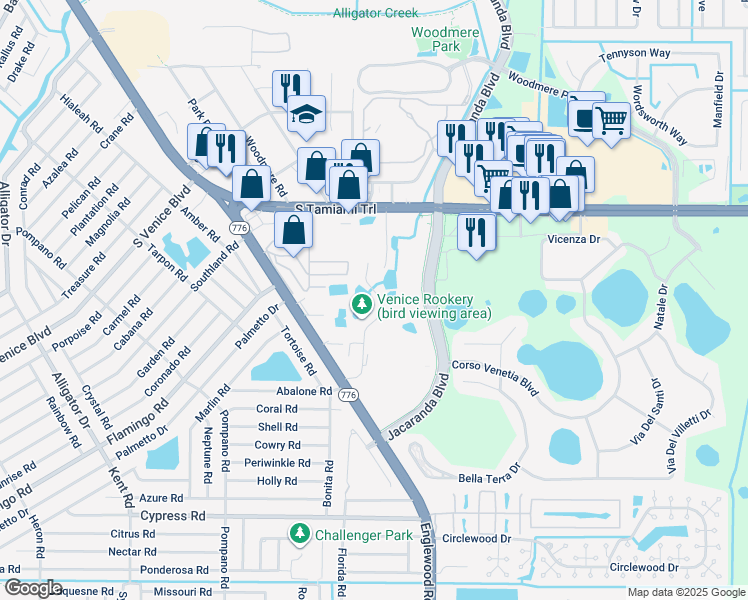 map of restaurants, bars, coffee shops, grocery stores, and more near 4000 South Tamiami Trail in Venice