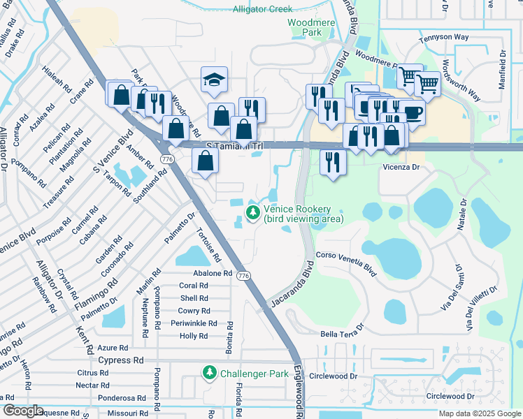 map of restaurants, bars, coffee shops, grocery stores, and more near 2444 Kevin Street in Venice