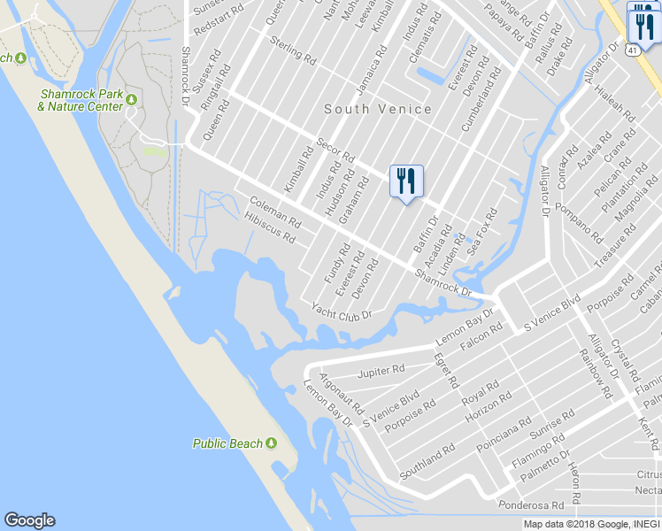 map of restaurants, bars, coffee shops, grocery stores, and more near 27 Fundy Road in Venice