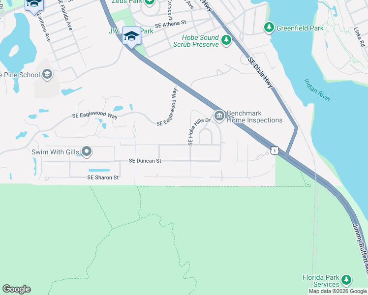 map of restaurants, bars, coffee shops, grocery stores, and more near 9306 Southeast Karin Street in Hobe Sound