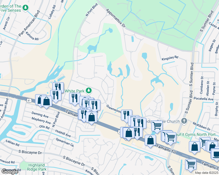 map of restaurants, bars, coffee shops, grocery stores, and more near 5768 Sabal Trace Drive in North Port