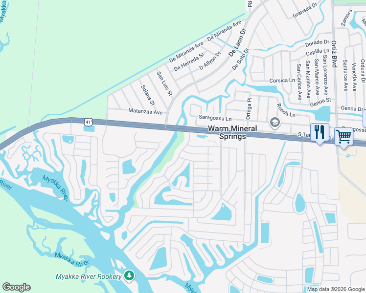 map of restaurants, bars, coffee shops, grocery stores, and more near 589 Portside Drive in North Port