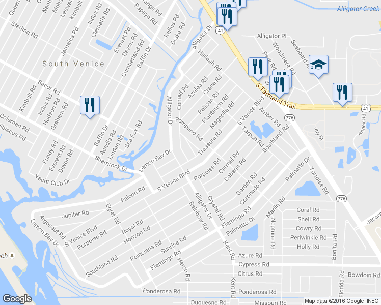 map of restaurants, bars, coffee shops, grocery stores, and more near 4260 Conus Road in Venice