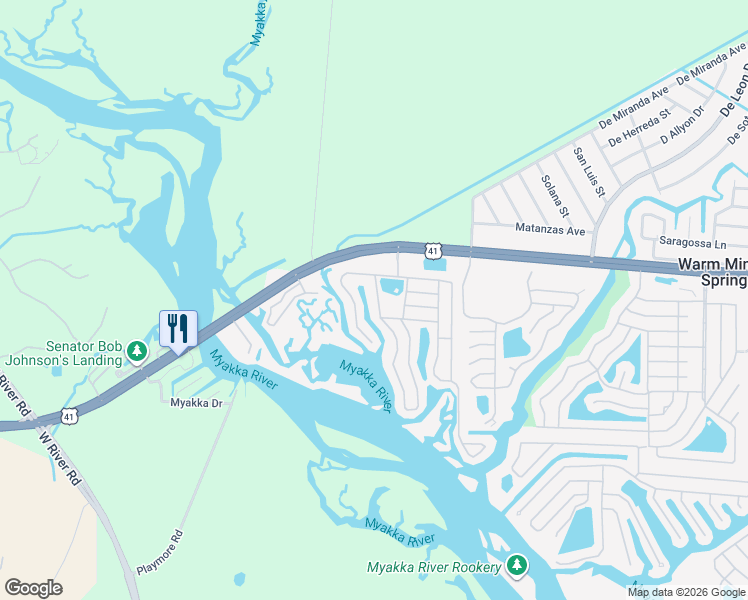 map of restaurants, bars, coffee shops, grocery stores, and more near 110 Martinique Road in Venice