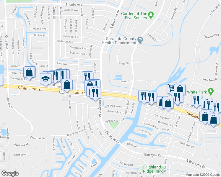 map of restaurants, bars, coffee shops, grocery stores, and more near 13801 Tamiami Trail in North Port