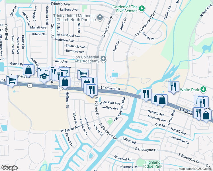 map of restaurants, bars, coffee shops, grocery stores, and more near 13801 Tamiami Trail in North Port