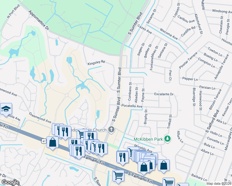 map of restaurants, bars, coffee shops, grocery stores, and more near in North Port