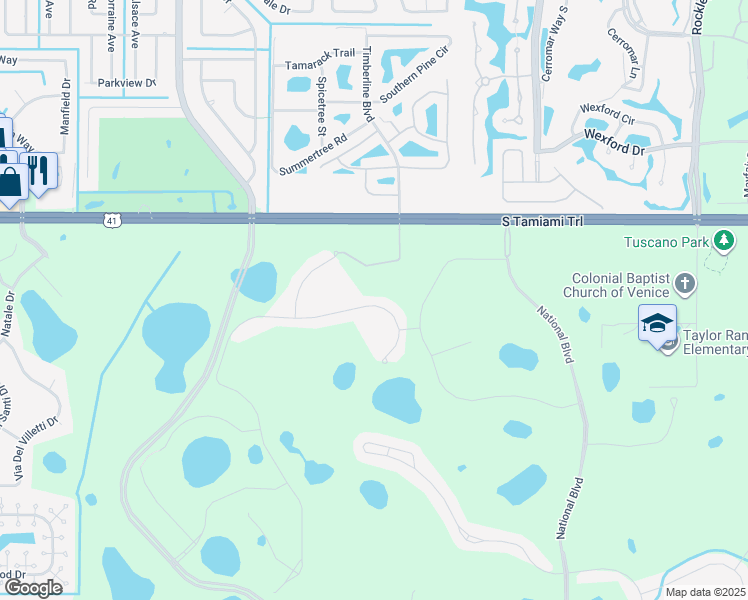 map of restaurants, bars, coffee shops, grocery stores, and more near 10464 Crooked Creek Drive in Venice